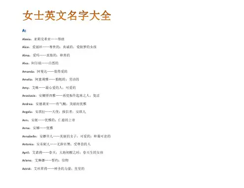 女士英文名及释义大全