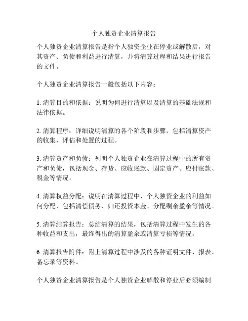 个人独资企业清算报告