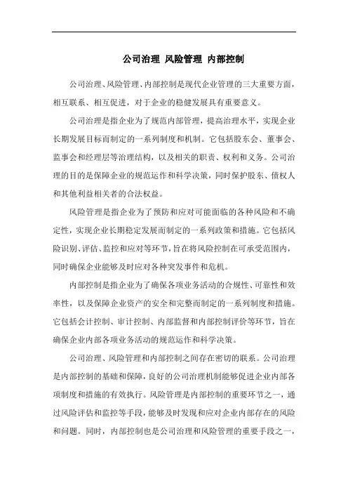 公司治理 风险管理 内部控制