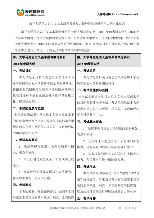 南开大学马克思主义基本原理考研复习辅导资料及近两年大纲对比信息