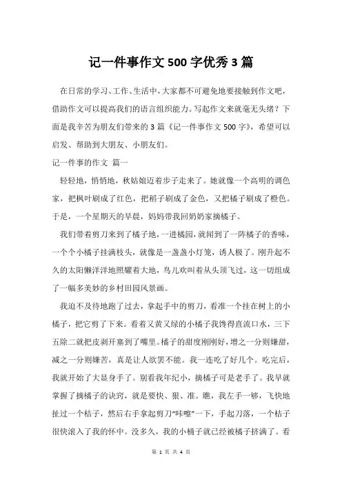 记一件事作文500字优秀3篇
