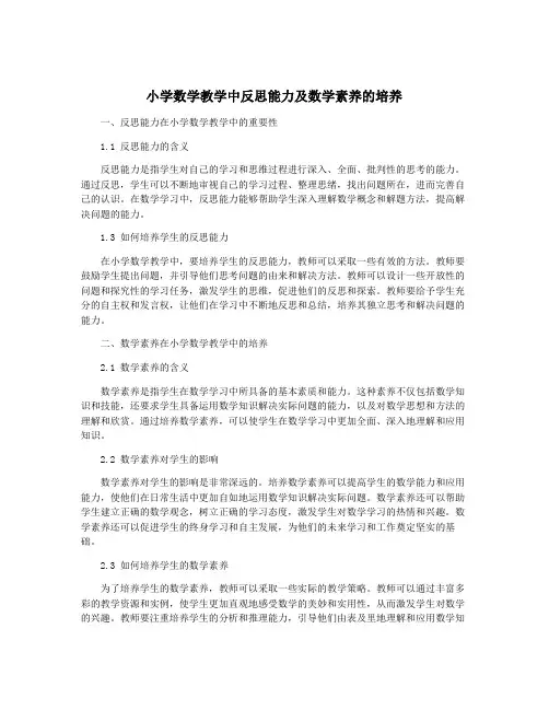 小学数学教学中反思能力及数学素养的培养