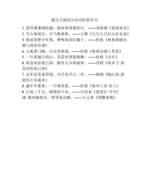 描写大雨的古诗词经典名句
