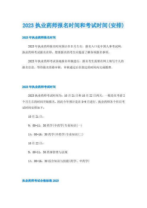 2023执业药师报名时间和考试时间(安排)