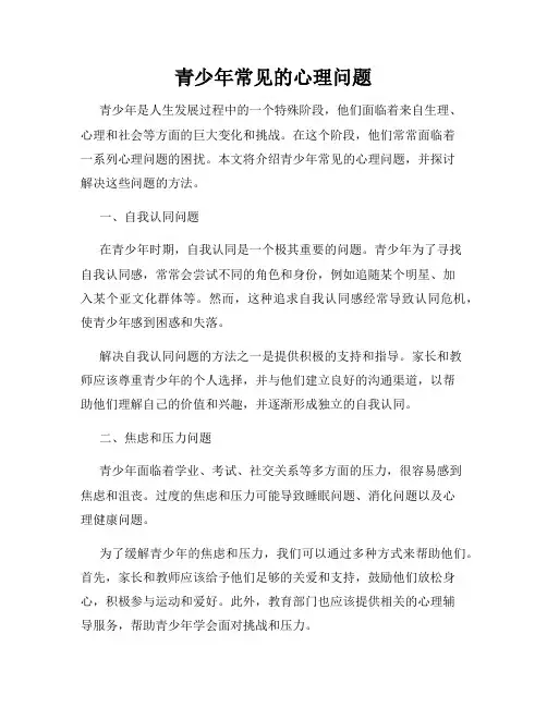 青少年常见的心理问题