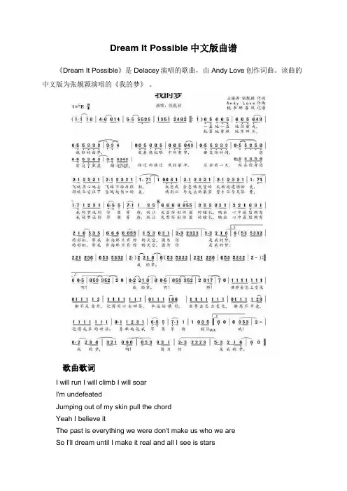Dream It Possible中文版曲谱