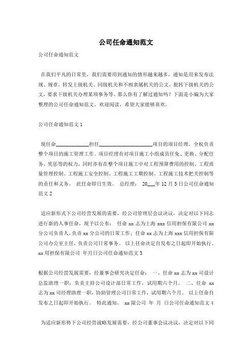 公司任命通知范文_0