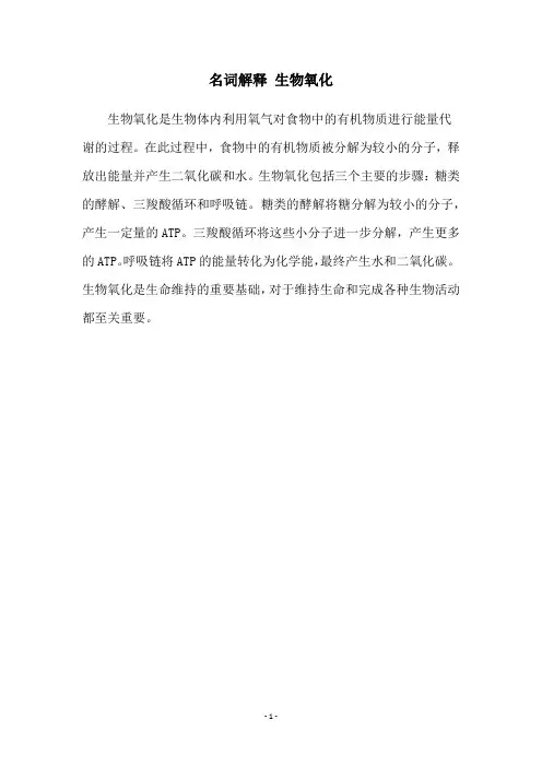 名词解释 生物氧化