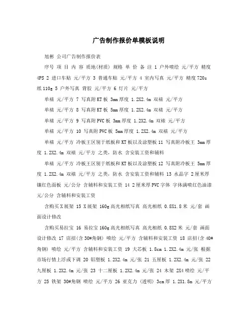 广告制作报价单模板说明