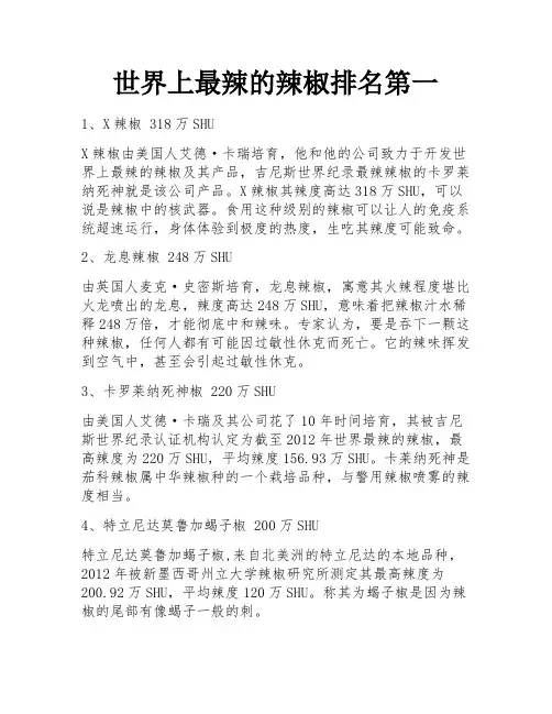 世界上最辣的辣椒排名第一