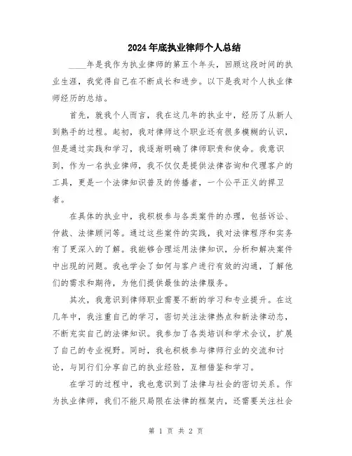2024年底执业律师个人总结