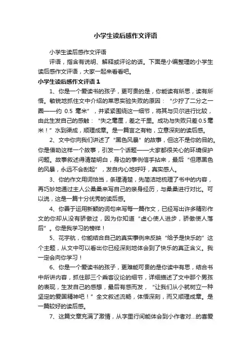 小学生读后感作文评语