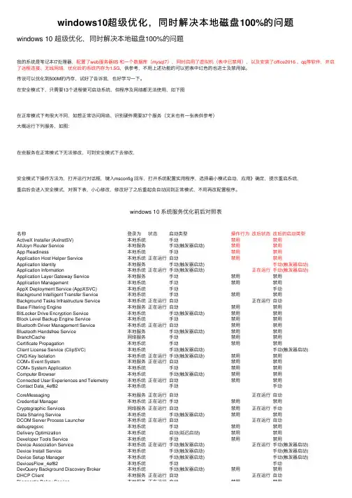 windows10超级优化，同时解决本地磁盘100%的问题