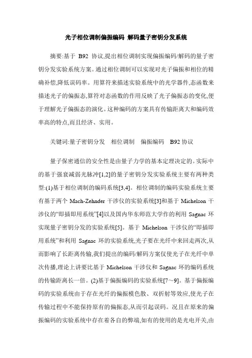 光子相位调制偏振编码 解码量子密钥分发系统