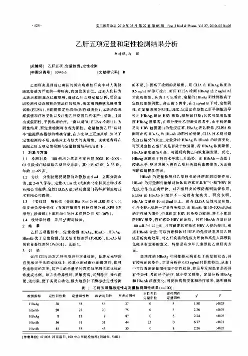 乙肝五项定量和定性检测结果分析
