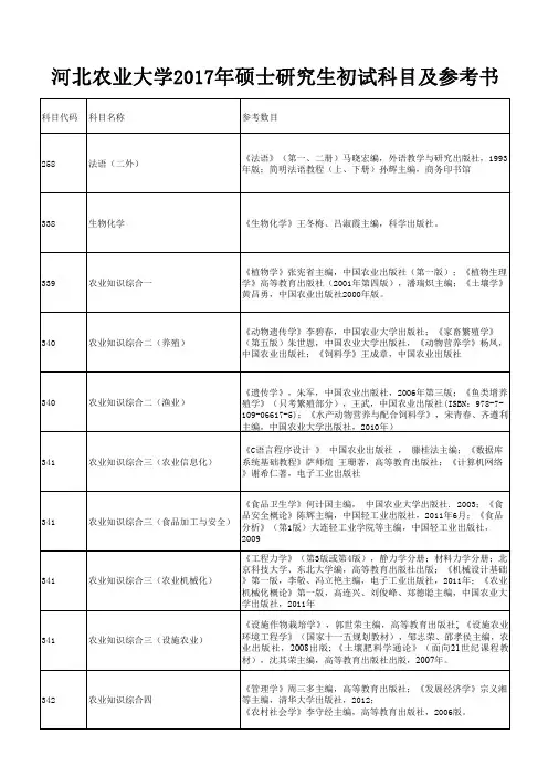 河北农业大学2017年硕士研究生初试科目及参考书