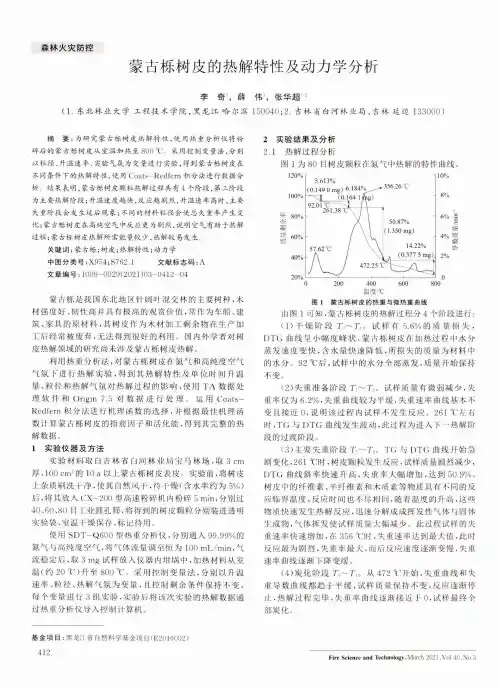 蒙古栎树皮的热解特性及动力学分析