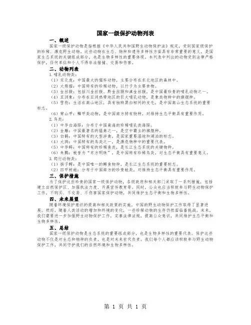 国家一级保护动物列表