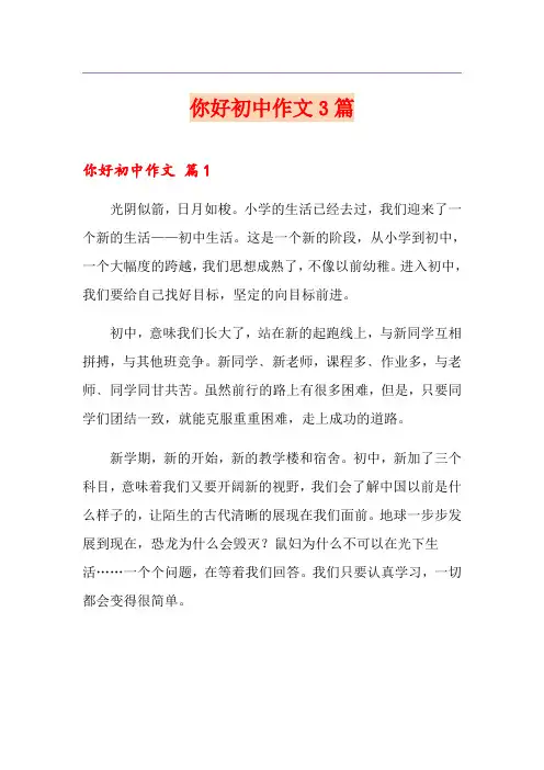 你好初中作文3篇(模板)