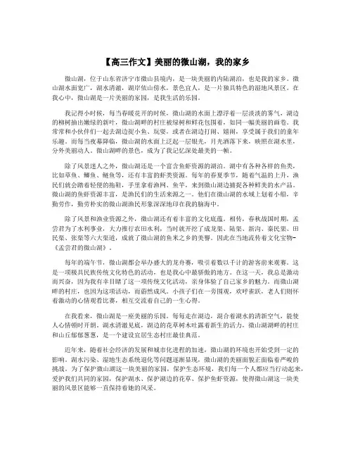 【高三作文】美丽的微山湖,我的家乡