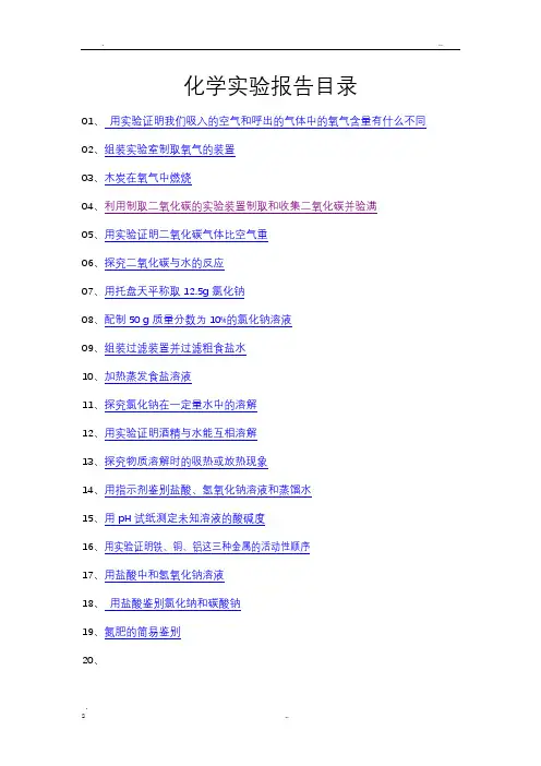 初中化学实验报告单(全一册)