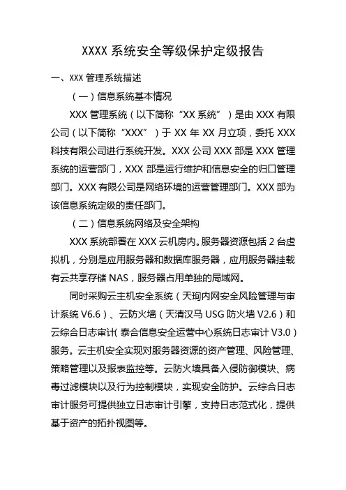 系统安全等级保护定级报告