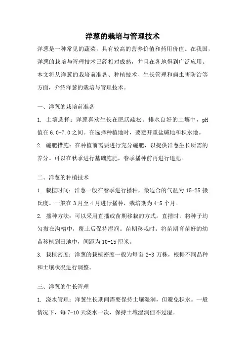洋葱的栽培与管理技术