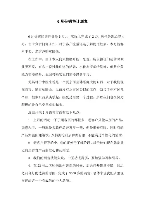 6月份销售计划表
