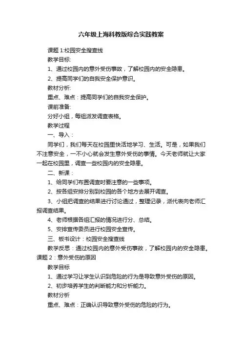 六年级上海科教版综合实践教案