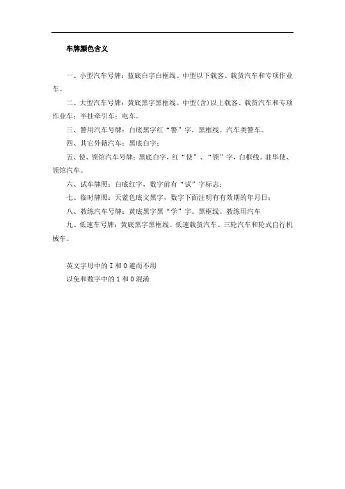 车牌颜色含义