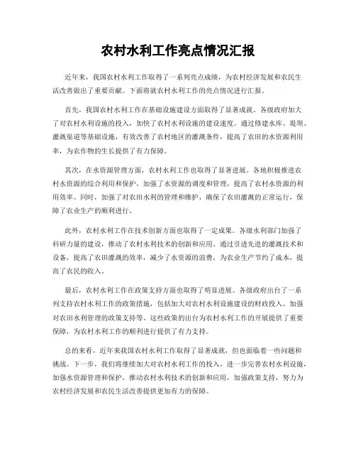 农村水利工作亮点情况汇报