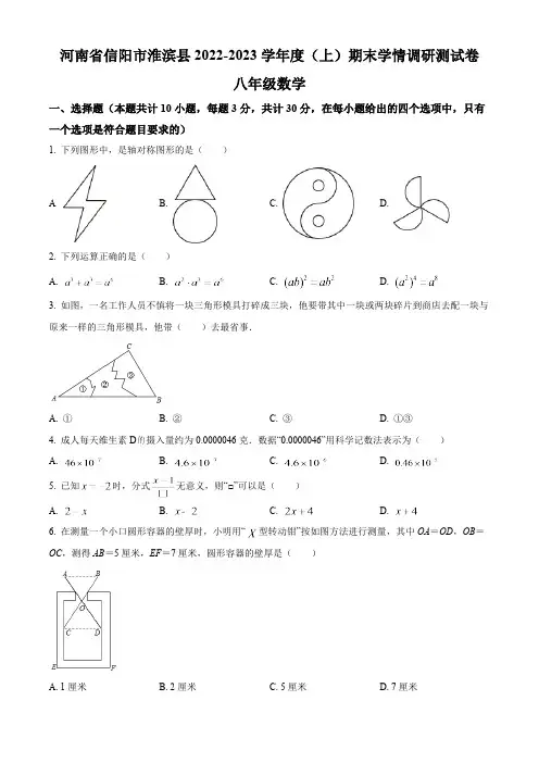 河南省信阳市淮滨县2022-2023学年八年级上学期期末数学试题(人教版,含答案)