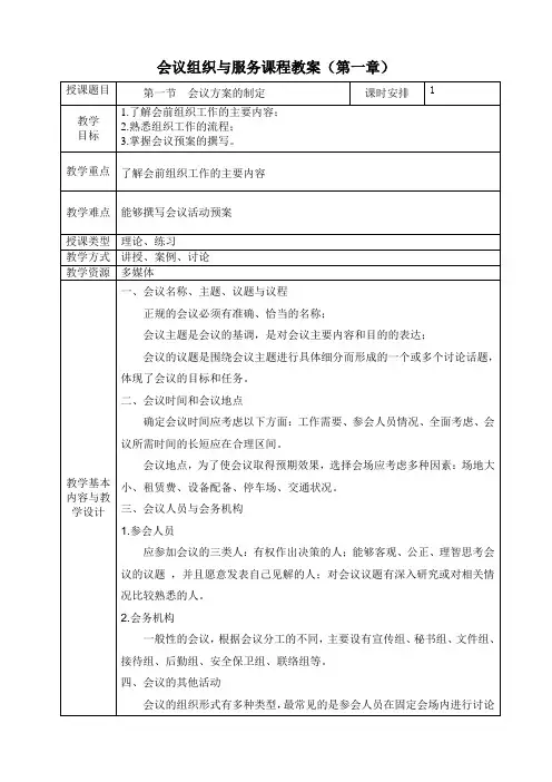 《会议组织与服务》电子教案 第一章  会前组织工作 第一节  会议方案的制定