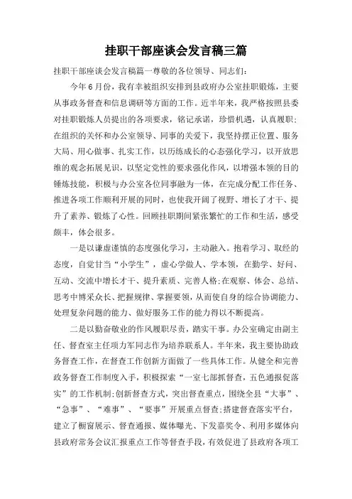 挂职干部座谈会发言稿三篇