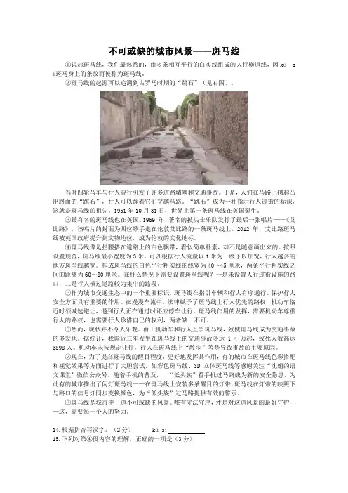 不可或缺的城市风景——斑马线(2018上海中考语文说明文阅读)