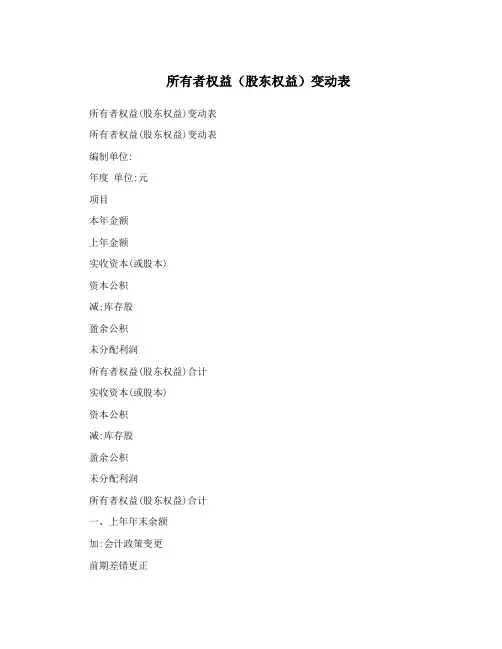 所有者权益(股东权益)变动表