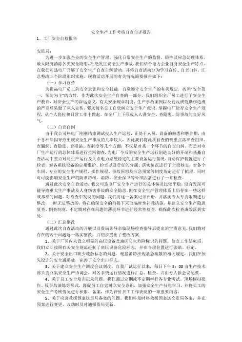 安全生产工作考核自查自评报告安全生产