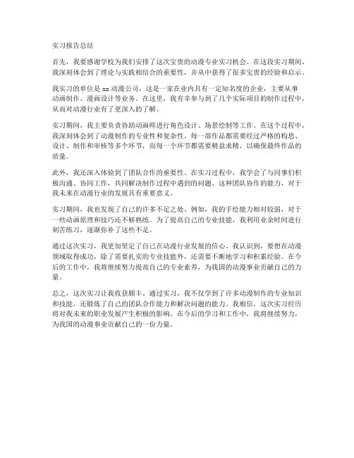 动漫专业实习报告总结