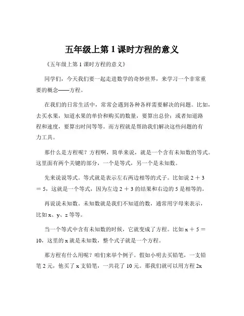 五年级上第1课时方程的意义