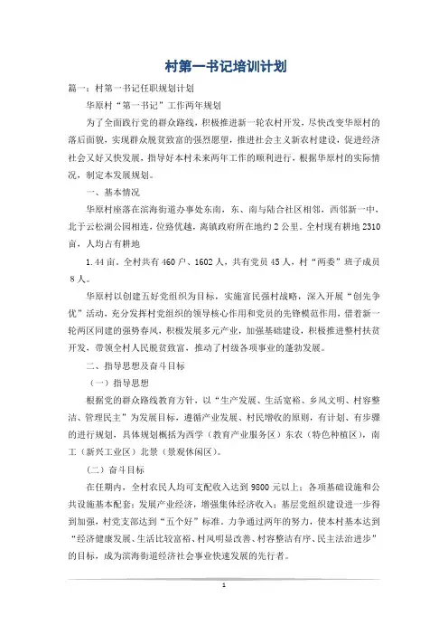 村第一书记培训计划