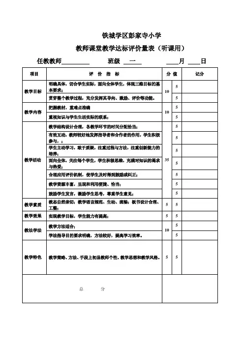新教师课堂教学达标评价量表