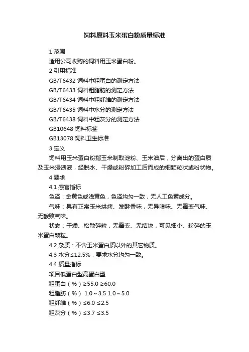 饲料原料玉米蛋白粉质量标准