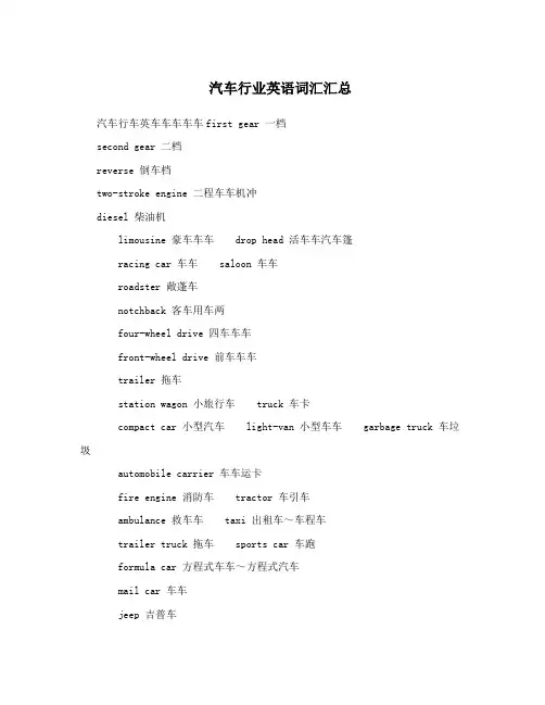 汽车行业英语词汇汇总