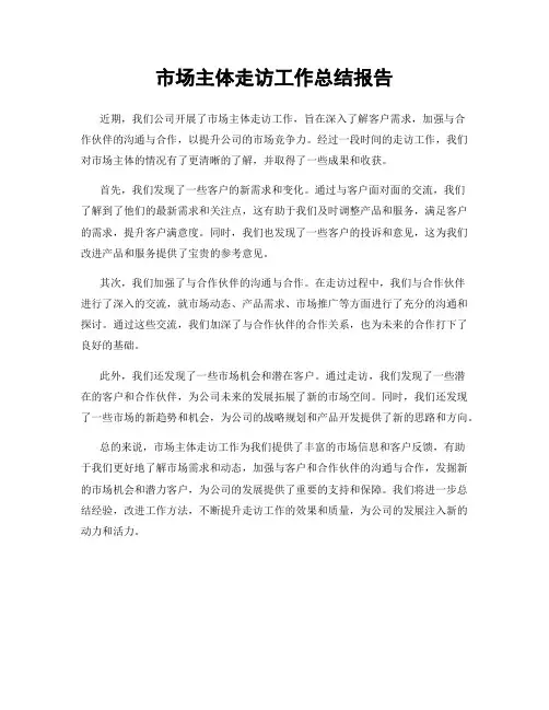 市场主体走访工作总结报告