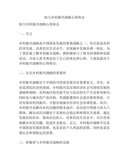 助力乡村振兴战略心得体会