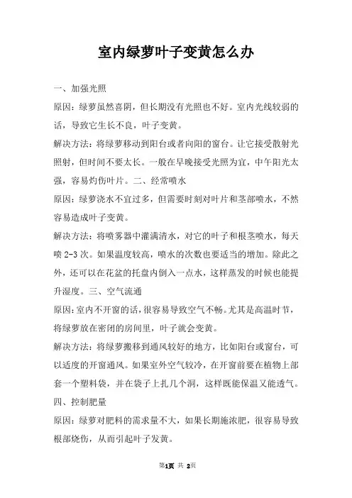 室内绿萝叶子变黄怎么办 