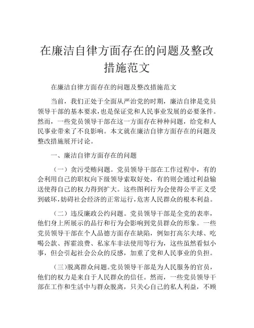 在廉洁自律方面存在的问题及整改措施范文