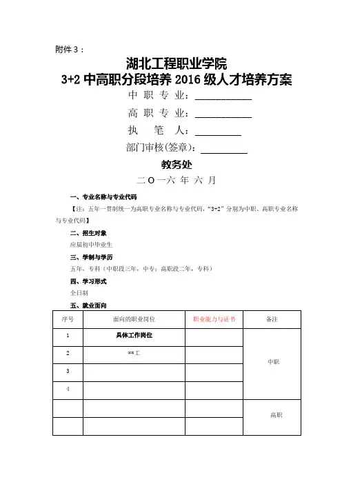 3+2中高职分段培养2016级人才培养方案