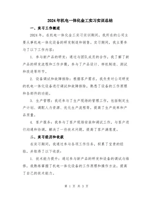 2024年机电一体化金工实习实训总结