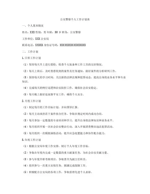 公安警察个人工作计划表